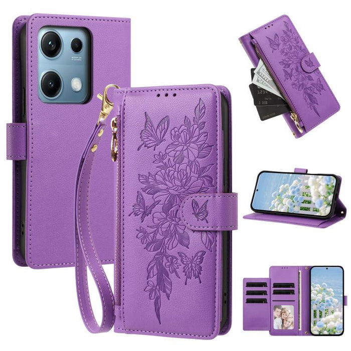 Cartera con cremallera y estampado de mariposas y flores, funda para teléfono de piel vegana con correa., For Redmi 15a 5G, For Redmi Turbo 5 Max / Poco X8 Pro Max, For Redmi Turbo 5 / Poco X8 Pro 5G, For Redmi Note 15 Pro+ Global 163.3mm              ...