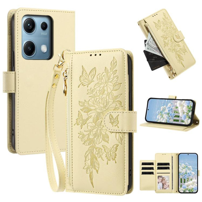 Cartera con cremallera y estampado de mariposas y flores, funda para teléfono de piel vegana con correa., For Redmi 15a 5G, For Redmi Turbo 5 Max / Poco X8 Pro Max, For Redmi Turbo 5 / Poco X8 Pro 5G, For Redmi Note 15 Pro+ Global 163.3mm              ...
