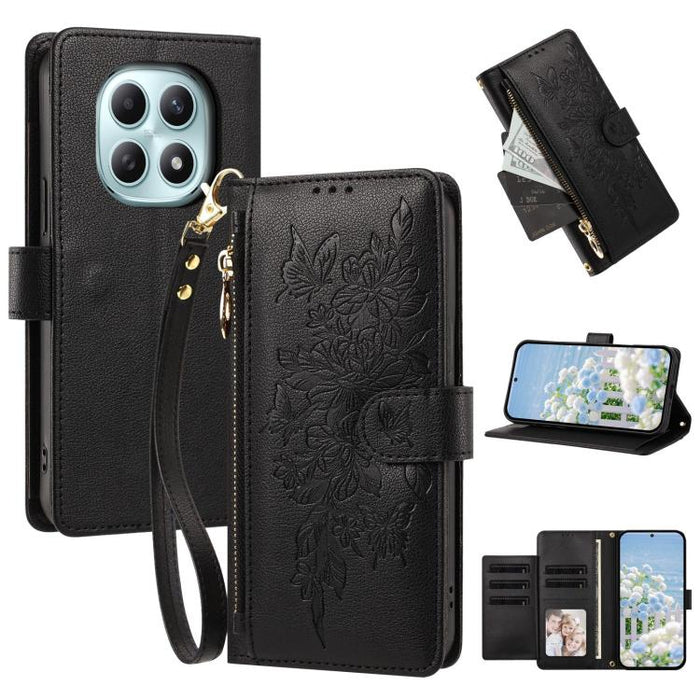 Cartera con cremallera y estampado de mariposas y flores, funda para teléfono de piel vegana con correa., For Redmi 15a 5G, For Redmi Turbo 5 Max / Poco X8 Pro Max, For Redmi Turbo 5 / Poco X8 Pro 5G, For Redmi Note 15 Pro+ Global 163.3mm              ...
