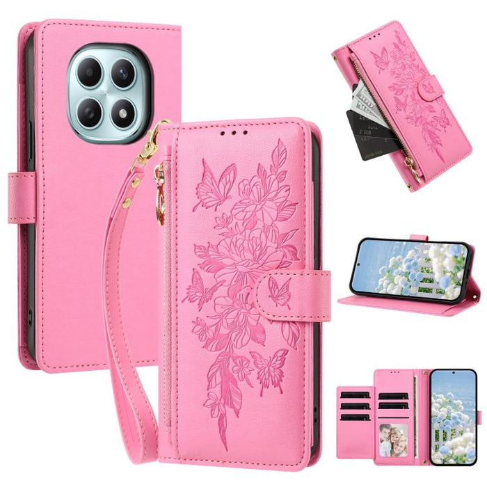 Cartera con cremallera y estampado de mariposas y flores, funda para teléfono de piel vegana con correa., For Redmi 15a 5G, For Redmi Turbo 5 Max / Poco X8 Pro Max, For Redmi Turbo 5 / Poco X8 Pro 5G, For Redmi Note 15 Pro+ Global 163.3mm              ...