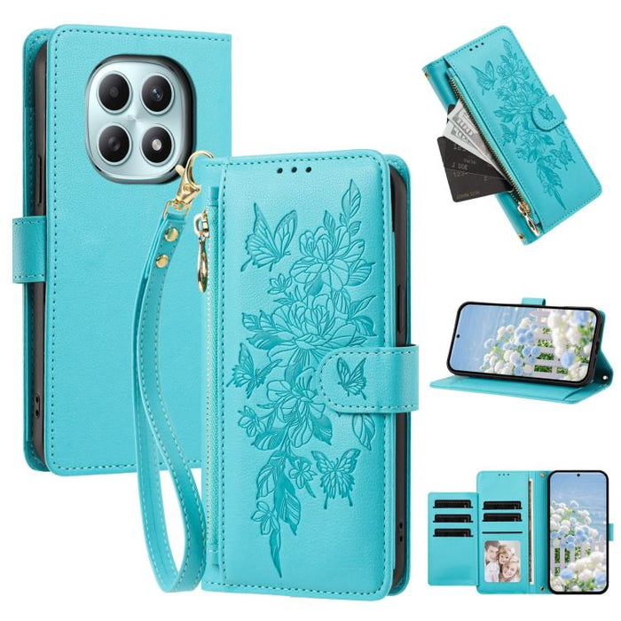 Cartera con cremallera y estampado de mariposas y flores, funda para teléfono de piel vegana con correa., For Redmi 15a 5G, For Redmi Turbo 5 Max / Poco X8 Pro Max, For Redmi Turbo 5 / Poco X8 Pro 5G, For Redmi Note 15 Pro+ Global 163.3mm              ...