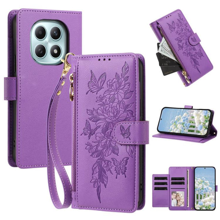 Cartera con cremallera y estampado de mariposas y flores, funda para teléfono de piel vegana con correa., For Redmi 15a 5G, For Redmi Turbo 5 Max / Poco X8 Pro Max, For Redmi Turbo 5 / Poco X8 Pro 5G, For Redmi Note 15 Pro+ Global 163.3mm              ...