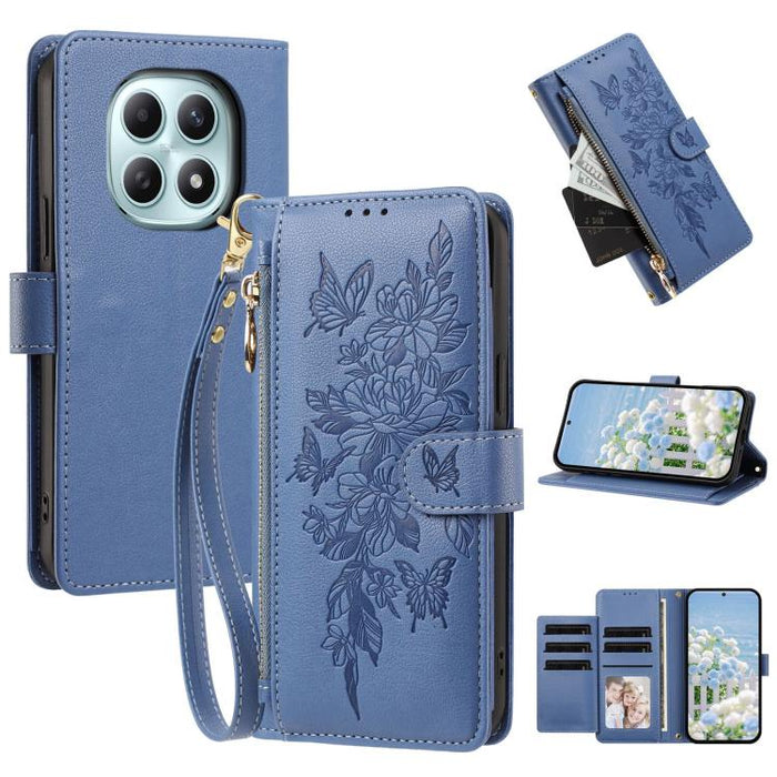 Cartera con cremallera y estampado de mariposas y flores, funda para teléfono de piel vegana con correa., For Redmi 15a 5G, For Redmi Turbo 5 Max / Poco X8 Pro Max, For Redmi Turbo 5 / Poco X8 Pro 5G, For Redmi Note 15 Pro+ Global 163.3mm              ...