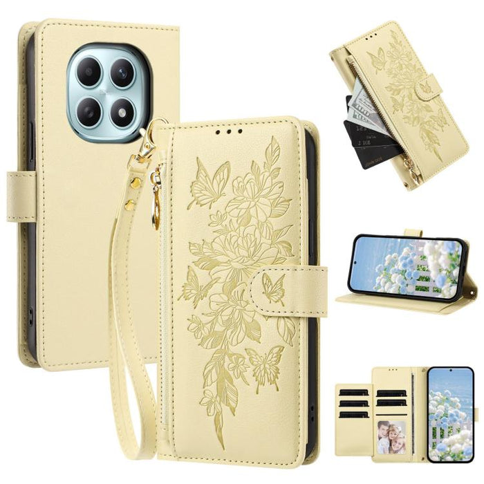 Cartera con cremallera y estampado de mariposas y flores, funda para teléfono de piel vegana con correa., For Redmi 15a 5G, For Redmi Turbo 5 Max / Poco X8 Pro Max, For Redmi Turbo 5 / Poco X8 Pro 5G, For Redmi Note 15 Pro+ Global 163.3mm              ...
