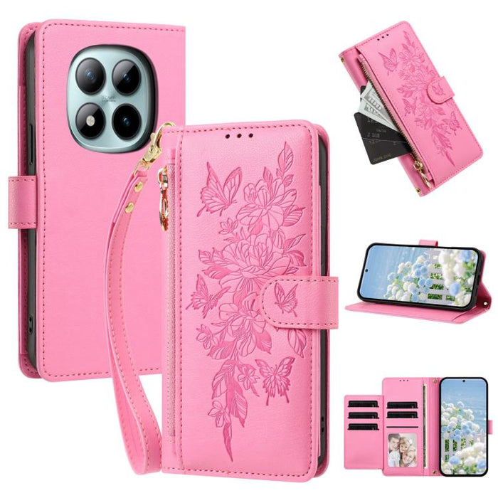 Cartera con cremallera y estampado de mariposas y flores, funda para teléfono de piel vegana con correa., For Redmi 15a 5G, For Redmi Turbo 5 Max / Poco X8 Pro Max, For Redmi Turbo 5 / Poco X8 Pro 5G, For Redmi Note 15 Pro+ Global 163.3mm              ...