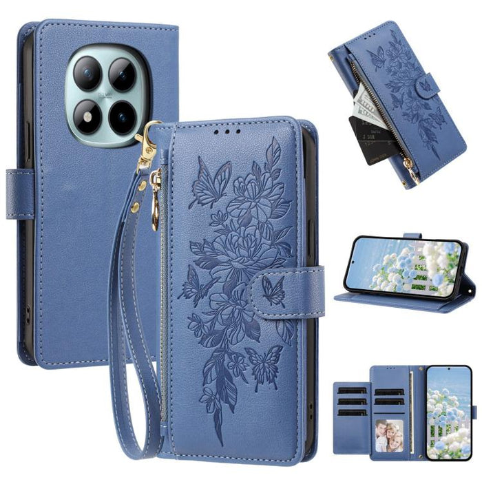 Cartera con cremallera y estampado de mariposas y flores, funda para teléfono de piel vegana con correa., For Redmi 15a 5G, For Redmi Turbo 5 Max / Poco X8 Pro Max, For Redmi Turbo 5 / Poco X8 Pro 5G, For Redmi Note 15 Pro+ Global 163.3mm              ...