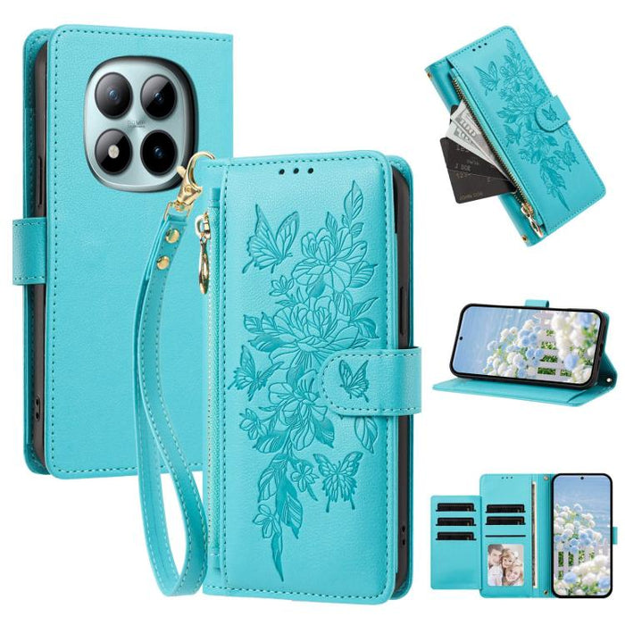 Cartera con cremallera y estampado de mariposas y flores, funda para teléfono de piel vegana con correa., For Redmi 15a 5G, For Redmi Turbo 5 Max / Poco X8 Pro Max, For Redmi Turbo 5 / Poco X8 Pro 5G, For Redmi Note 15 Pro+ Global 163.3mm              ...