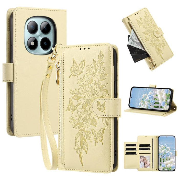 Cartera con cremallera y estampado de mariposas y flores, funda para teléfono de piel vegana con correa., For Redmi 15a 5G, For Redmi Turbo 5 Max / Poco X8 Pro Max, For Redmi Turbo 5 / Poco X8 Pro 5G, For Redmi Note 15 Pro+ Global 163.3mm              ...