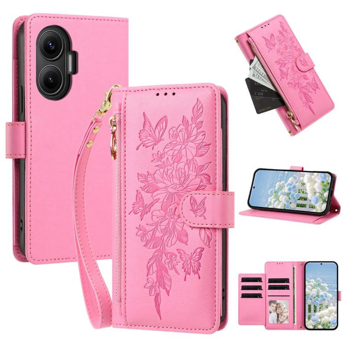 Cartera con cremallera y estampado de mariposas y flores, funda para teléfono de piel vegana con correa., For Redmi 15a 5G, For Redmi Turbo 5 Max / Poco X8 Pro Max, For Redmi Turbo 5 / Poco X8 Pro 5G, For Redmi Note 15 Pro+ Global 163.3mm              ...