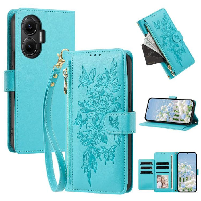 Cartera con cremallera y estampado de mariposas y flores, funda para teléfono de piel vegana con correa., For Redmi 15a 5G, For Redmi Turbo 5 Max / Poco X8 Pro Max, For Redmi Turbo 5 / Poco X8 Pro 5G, For Redmi Note 15 Pro+ Global 163.3mm              ...