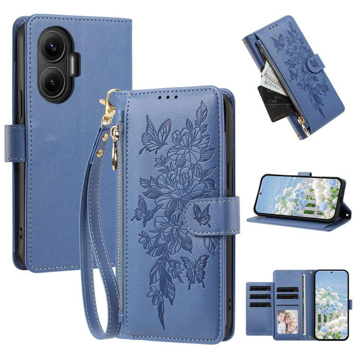Cartera con cremallera y estampado de mariposas y flores, funda para teléfono de piel vegana con correa., For Redmi 15a 5G, For Redmi Turbo 5 Max / Poco X8 Pro Max, For Redmi Turbo 5 / Poco X8 Pro 5G, For Redmi Note 15 Pro+ Global 163.3mm              ...