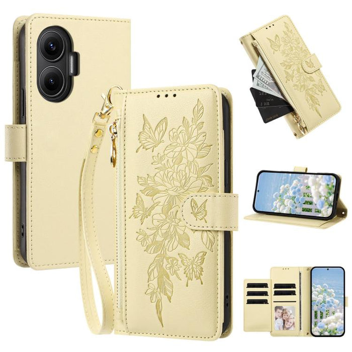Cartera con cremallera y estampado de mariposas y flores, funda para teléfono de piel vegana con correa., For Redmi 15a 5G, For Redmi Turbo 5 Max / Poco X8 Pro Max, For Redmi Turbo 5 / Poco X8 Pro 5G, For Redmi Note 15 Pro+ Global 163.3mm              ...