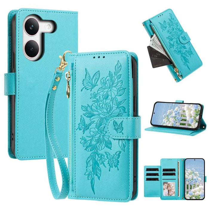 Cartera con cremallera y estampado de mariposas y flores, funda para teléfono de piel vegana con correa., For Redmi 15a 5G, For Redmi Turbo 5 Max / Poco X8 Pro Max, For Redmi Turbo 5 / Poco X8 Pro 5G, For Redmi Note 15 Pro+ Global 163.3mm              ...