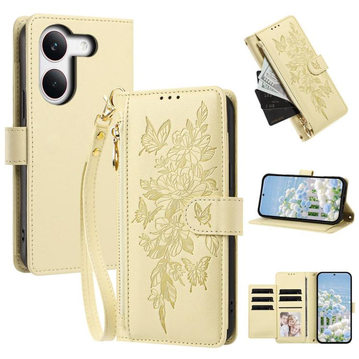 Cartera con cremallera y estampado de mariposas y flores, funda para teléfono de piel vegana con correa., For Redmi 15a 5G, For Redmi Turbo 5 Max / Poco X8 Pro Max, For Redmi Turbo 5 / Poco X8 Pro 5G, For Redmi Note 15 Pro+ Global 163.3mm              ...