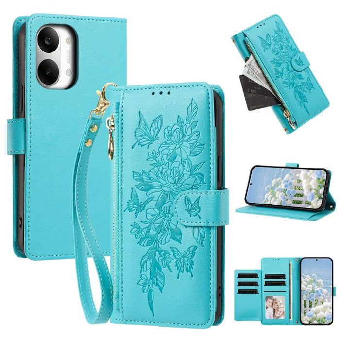 Cartera con cremallera y estampado de mariposas y flores, funda para teléfono de piel vegana con correa., For Redmi 15a 5G, For Redmi Turbo 5 Max / Poco X8 Pro Max, For Redmi Turbo 5 / Poco X8 Pro 5G, For Redmi Note 15 Pro+ Global 163.3mm              ...
