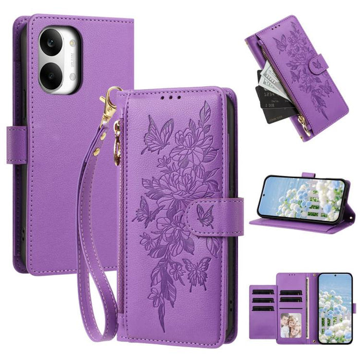 Cartera con cremallera y estampado de mariposas y flores, funda para teléfono de piel vegana con correa., For Redmi 15a 5G, For Redmi Turbo 5 Max / Poco X8 Pro Max, For Redmi Turbo 5 / Poco X8 Pro 5G, For Redmi Note 15 Pro+ Global 163.3mm              ...