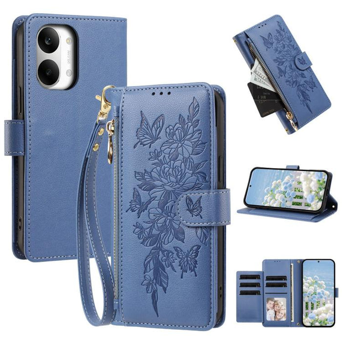 Cartera con cremallera y estampado de mariposas y flores, funda para teléfono de piel vegana con correa., For Redmi 15a 5G, For Redmi Turbo 5 Max / Poco X8 Pro Max, For Redmi Turbo 5 / Poco X8 Pro 5G, For Redmi Note 15 Pro+ Global 163.3mm              ...