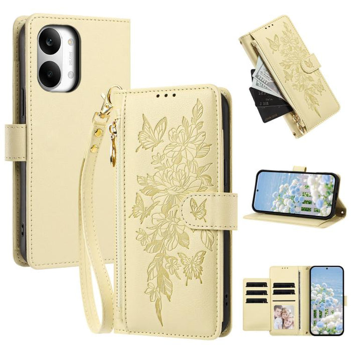 Cartera con cremallera y estampado de mariposas y flores, funda para teléfono de piel vegana con correa., For Redmi 15a 5G, For Redmi Turbo 5 Max / Poco X8 Pro Max, For Redmi Turbo 5 / Poco X8 Pro 5G, For Redmi Note 15 Pro+ Global 163.3mm              ...