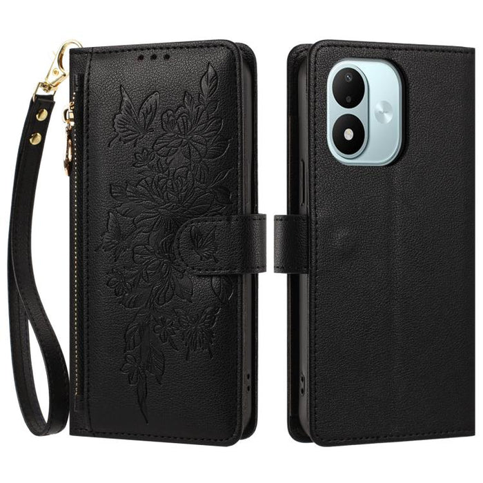 Cartera con cremallera y estampado de mariposas y flores, funda para teléfono de piel vegana con correa., For Redmi 15a 5G, For Redmi Turbo 5 Max / Poco X8 Pro Max, For Redmi Turbo 5 / Poco X8 Pro 5G, For Redmi Note 15 Pro+ Global 163.3mm              ...