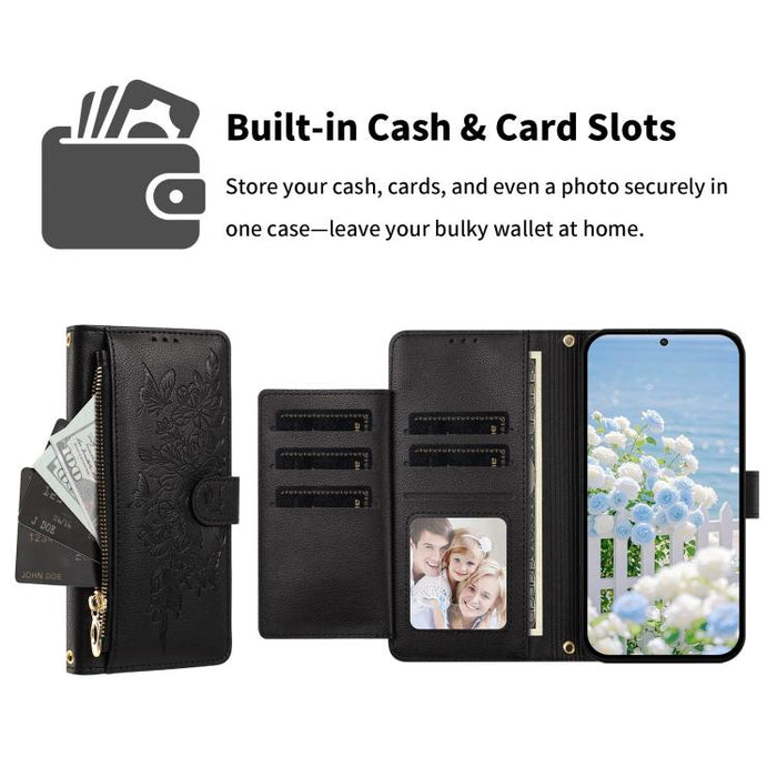 Cartera con cremallera y estampado de mariposas y flores, funda para teléfono de piel vegana con correa., For Redmi 15a 5G, For Redmi Turbo 5 Max / Poco X8 Pro Max, For Redmi Turbo 5 / Poco X8 Pro 5G, For Redmi Note 15 Pro+ Global 163.3mm              ...