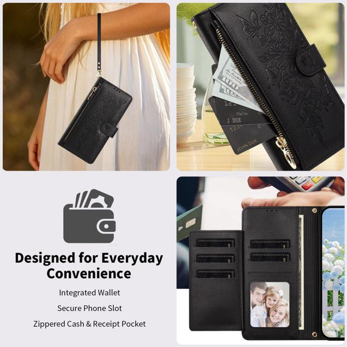 Cartera con cremallera y estampado de mariposas y flores, funda para teléfono de piel vegana con correa., For Redmi 15a 5G, For Redmi Turbo 5 Max / Poco X8 Pro Max, For Redmi Turbo 5 / Poco X8 Pro 5G, For Redmi Note 15 Pro+ Global 163.3mm              ...