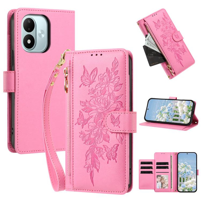 Cartera con cremallera y estampado de mariposas y flores, funda para teléfono de piel vegana con correa., For Redmi 15a 5G, For Redmi Turbo 5 Max / Poco X8 Pro Max, For Redmi Turbo 5 / Poco X8 Pro 5G, For Redmi Note 15 Pro+ Global 163.3mm              ...