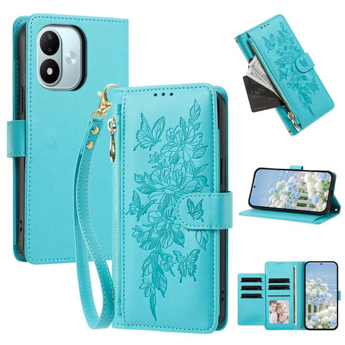 Cartera con cremallera y estampado de mariposas y flores, funda para teléfono de piel vegana con correa., For Redmi 15a 5G, For Redmi Turbo 5 Max / Poco X8 Pro Max, For Redmi Turbo 5 / Poco X8 Pro 5G, For Redmi Note 15 Pro+ Global 163.3mm              ...