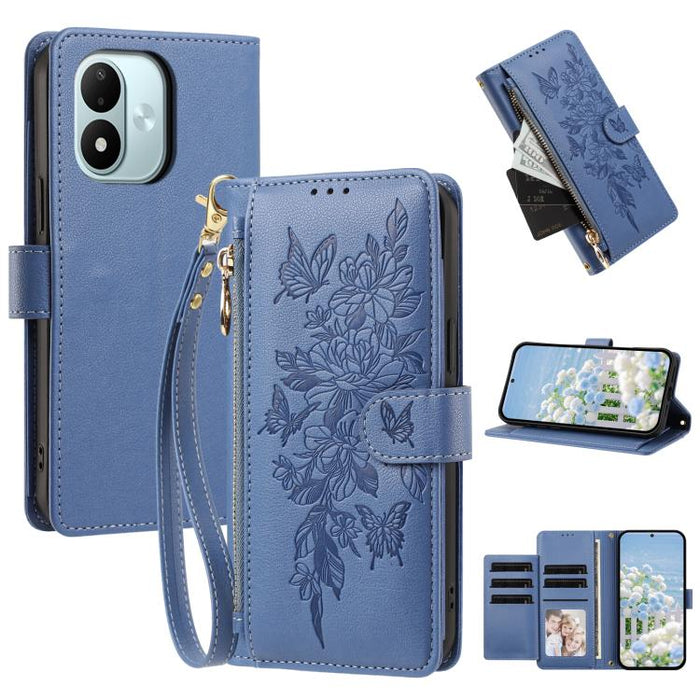 Cartera con cremallera y estampado de mariposas y flores, funda para teléfono de piel vegana con correa., For Redmi 15a 5G, For Redmi Turbo 5 Max / Poco X8 Pro Max, For Redmi Turbo 5 / Poco X8 Pro 5G, For Redmi Note 15 Pro+ Global 163.3mm              ...