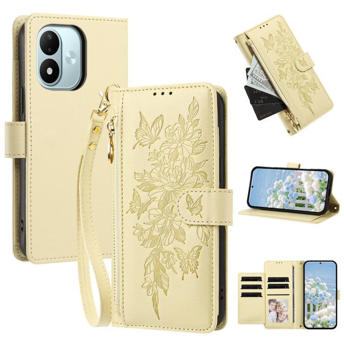 Cartera con cremallera y estampado de mariposas y flores, funda para teléfono de piel vegana con correa., For Redmi 15a 5G, For Redmi Turbo 5 Max / Poco X8 Pro Max, For Redmi Turbo 5 / Poco X8 Pro 5G, For Redmi Note 15 Pro+ Global 163.3mm              ...