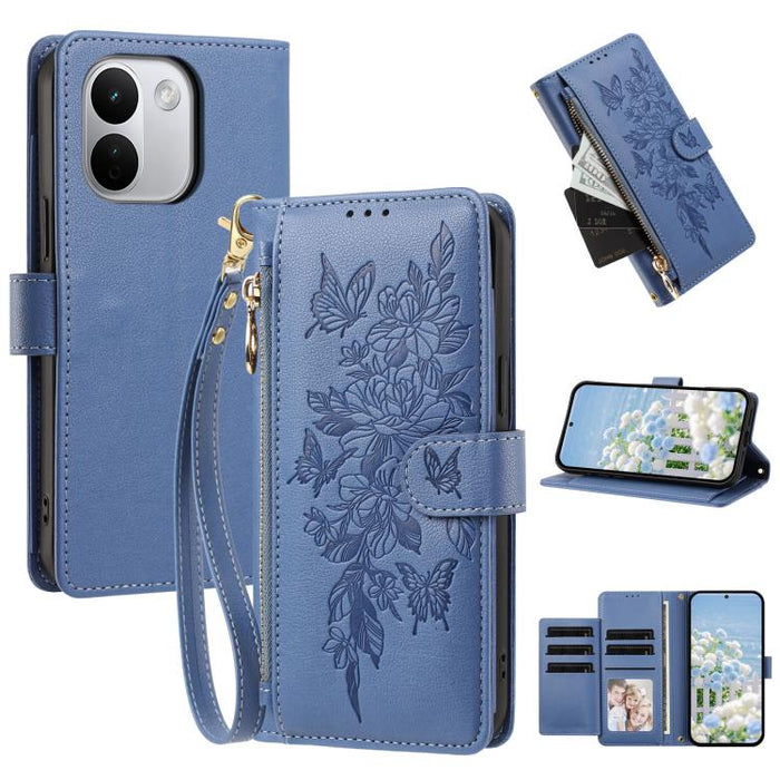 Cartera con cremallera y estampado de mariposas y flores, funda para teléfono de piel vegana con correa., For Redmi 15a 5G, For Redmi Turbo 5 Max / Poco X8 Pro Max, For Redmi Turbo 5 / Poco X8 Pro 5G, For Redmi Note 15 Pro+ Global 163.3mm              ...