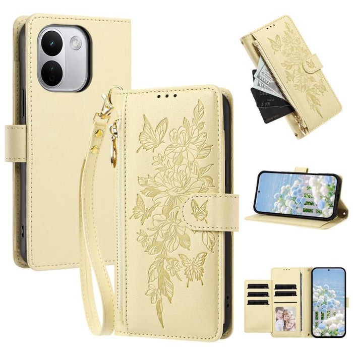 Cartera con cremallera y estampado de mariposas y flores, funda para teléfono de piel vegana con correa., For Redmi 15a 5G, For Redmi Turbo 5 Max / Poco X8 Pro Max, For Redmi Turbo 5 / Poco X8 Pro 5G, For Redmi Note 15 Pro+ Global 163.3mm              ...
