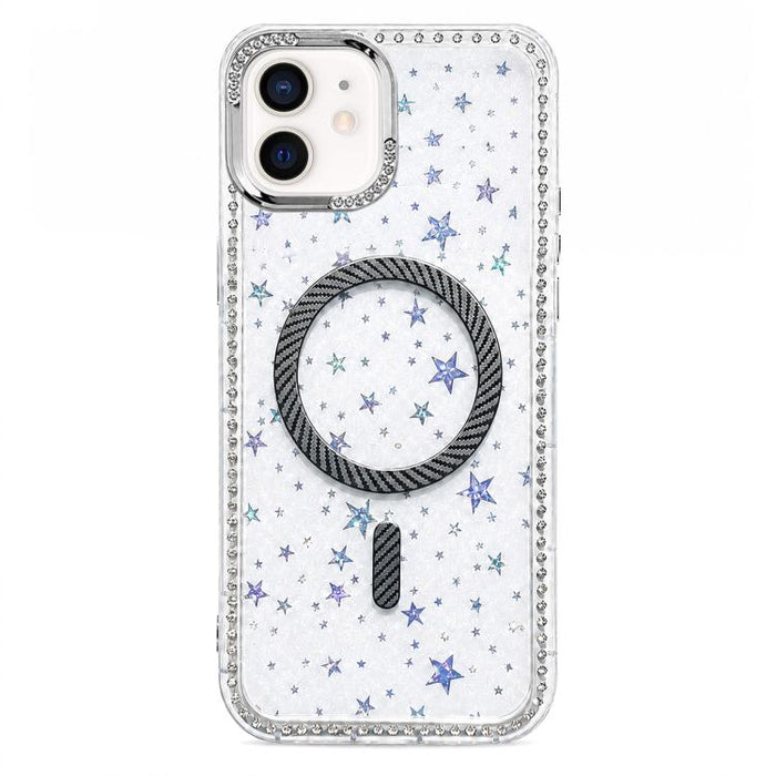 Funda para teléfono con anillo magnético de fibra de carbono y diamantes de imitación con diseño de estrella, For iPhone 12, For iPhone 12 Pro Max, For iPhone 12 Pro, For iPhone 11 Pro Max, For iPhone 11