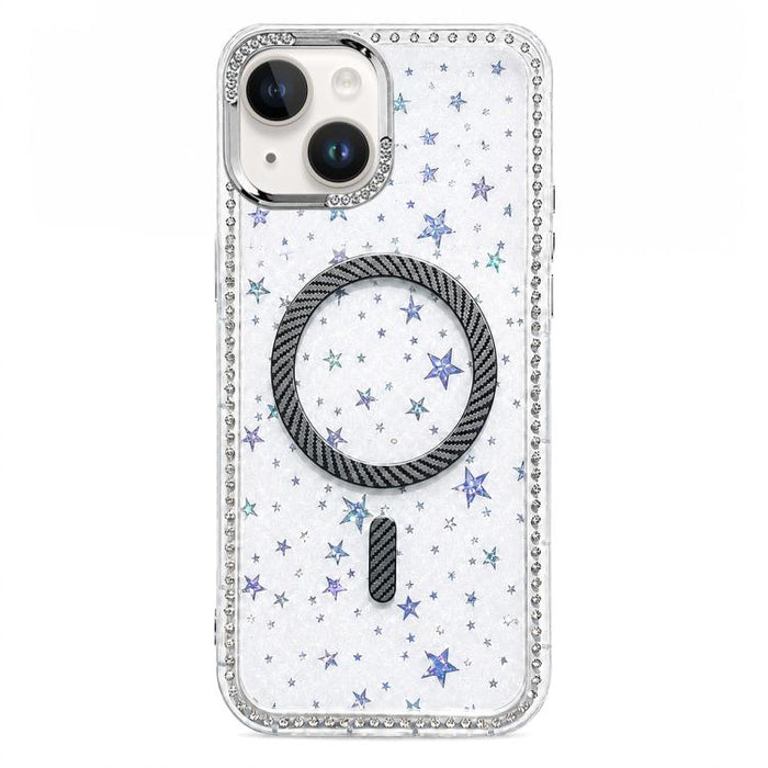 Funda para teléfono con anillo magnético de fibra de carbono y diamantes de imitación con diseño de estrella, For iPhone 17e / 16e, For iPhone 17 Pro Max, For iPhone 17 Pro, For iPhone 17, For iPhone 16 Pro Max, For iPhone 16 Pro, For iPhone 16 Plus   ...