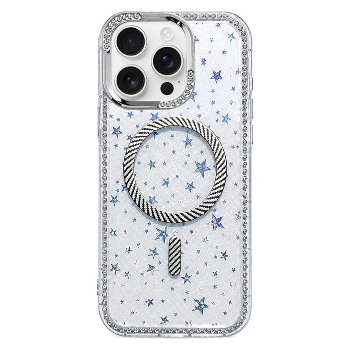 Funda para teléfono con anillo magnético de fibra de carbono y diamantes de imitación con diseño de estrella, For iPhone 17e / 16e, For iPhone 17 Pro Max, For iPhone 17 Pro, For iPhone 17, For iPhone 16 Pro Max, For iPhone 16 Pro, For iPhone 16 Plus   ...