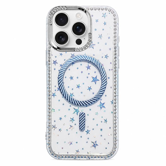 Funda para teléfono con anillo magnético de fibra de carbono y diamantes de imitación con diseño de estrella, For iPhone 17e / 16e, For iPhone 17 Pro Max, For iPhone 17 Pro, For iPhone 17, For iPhone 16 Pro Max, For iPhone 16 Pro, For iPhone 16 Plus   ...