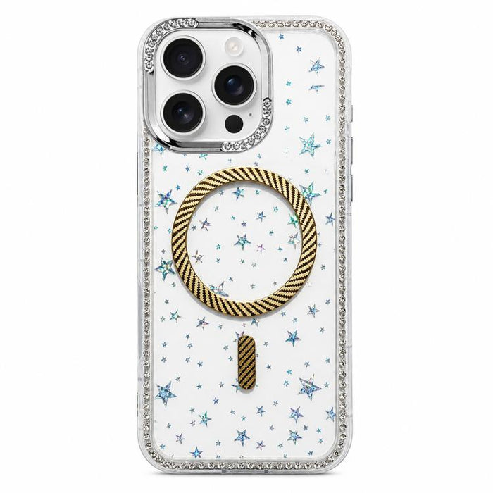 Funda para teléfono con anillo magnético de fibra de carbono y diamantes de imitación con diseño de estrella, For iPhone 17e / 16e, For iPhone 17 Pro Max, For iPhone 17 Pro, For iPhone 17, For iPhone 16 Pro Max, For iPhone 16 Pro, For iPhone 16 Plus   ...
