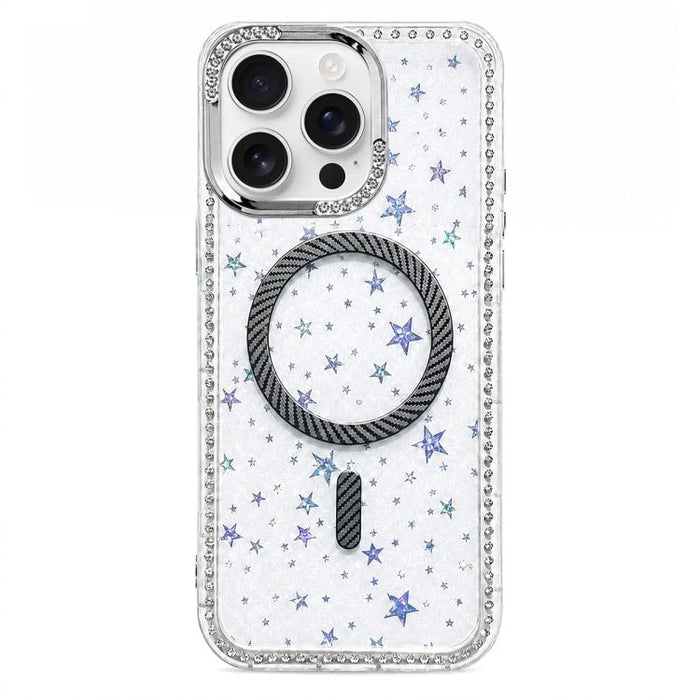 Funda para teléfono con anillo magnético de fibra de carbono y diamantes de imitación con diseño de estrella, For iPhone 17e / 16e, For iPhone 17 Pro Max, For iPhone 17 Pro, For iPhone 17, For iPhone 16 Pro Max, For iPhone 16 Pro, For iPhone 16 Plus   ...