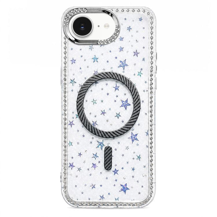 Funda para teléfono con anillo magnético de fibra de carbono y diamantes de imitación con diseño de estrella, For iPhone 17e / 16e, For iPhone 17 Pro Max, For iPhone 17 Pro, For iPhone 17, For iPhone 16 Pro Max, For iPhone 16 Pro, For iPhone 16 Plus   ...