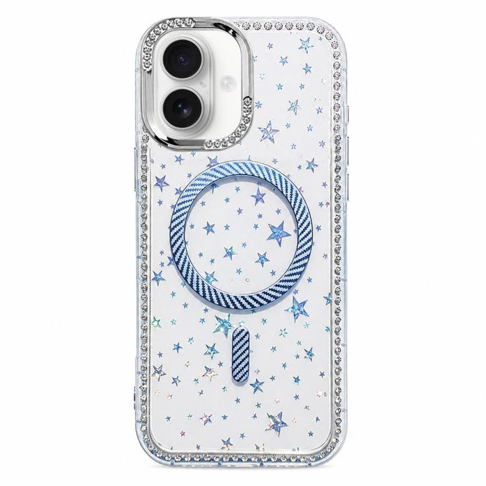 Funda para teléfono con anillo magnético de fibra de carbono y diamantes de imitación con diseño de estrella, For iPhone 17e / 16e, For iPhone 17 Pro Max, For iPhone 17 Pro, For iPhone 17, For iPhone 16 Pro Max, For iPhone 16 Pro, For iPhone 16 Plus   ...