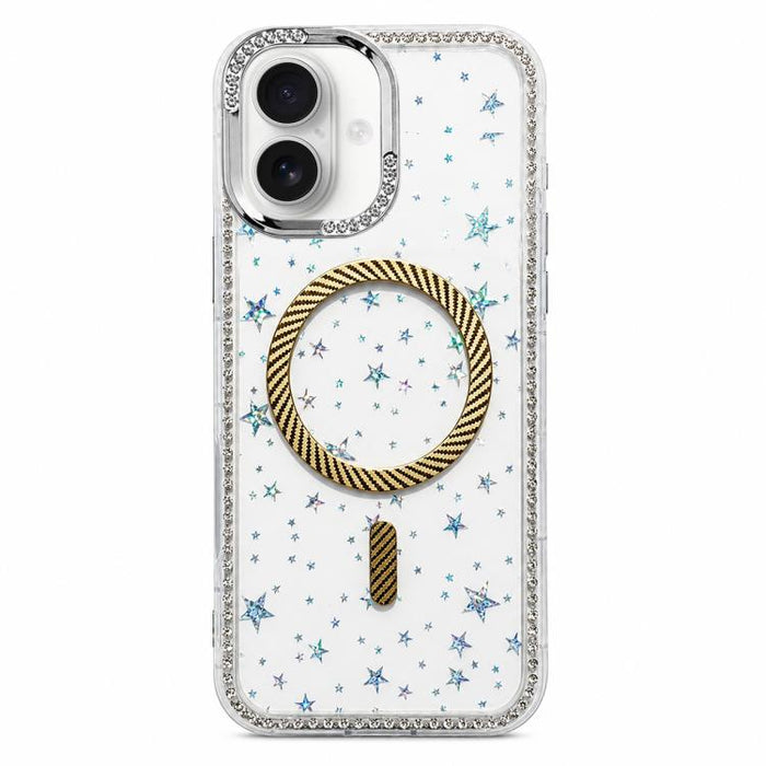 Funda para teléfono con anillo magnético de fibra de carbono y diamantes de imitación con diseño de estrella, For iPhone 17e / 16e, For iPhone 17 Pro Max, For iPhone 17 Pro, For iPhone 17, For iPhone 16 Pro Max, For iPhone 16 Pro, For iPhone 16 Plus   ...