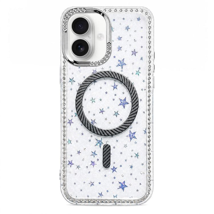 Funda para teléfono con anillo magnético de fibra de carbono y diamantes de imitación con diseño de estrella, For iPhone 17e / 16e, For iPhone 17 Pro Max, For iPhone 17 Pro, For iPhone 17, For iPhone 16 Pro Max, For iPhone 16 Pro, For iPhone 16 Plus   ...