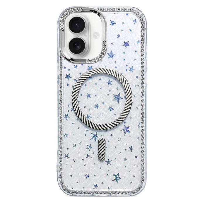 Funda para teléfono con anillo magnético de fibra de carbono y diamantes de imitación con diseño de estrella, For iPhone 17e / 16e, For iPhone 17 Pro Max, For iPhone 17 Pro, For iPhone 17, For iPhone 16 Pro Max, For iPhone 16 Pro, For iPhone 16 Plus   ...