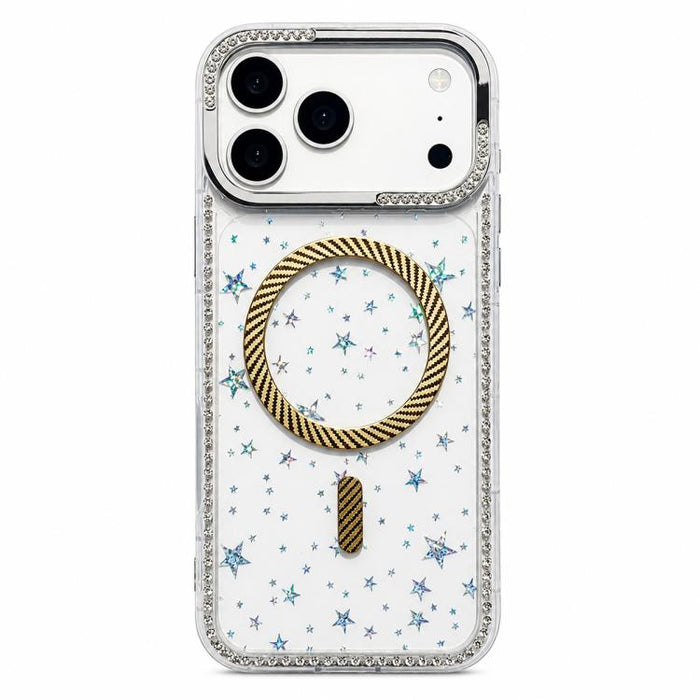 Funda para teléfono con anillo magnético de fibra de carbono y diamantes de imitación con diseño de estrella, For iPhone 17e / 16e, For iPhone 17 Pro Max, For iPhone 17 Pro, For iPhone 17, For iPhone 16 Pro Max, For iPhone 16 Pro, For iPhone 16 Plus   ...