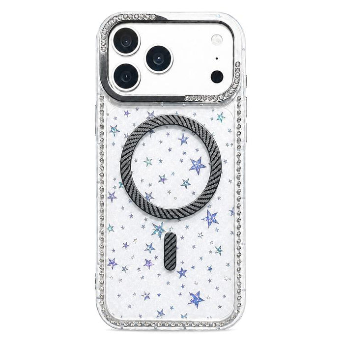 Funda para teléfono con anillo magnético de fibra de carbono y diamantes de imitación con diseño de estrella, For iPhone 17e / 16e, For iPhone 17 Pro Max, For iPhone 17 Pro, For iPhone 17, For iPhone 16 Pro Max, For iPhone 16 Pro, For iPhone 16 Plus   ...