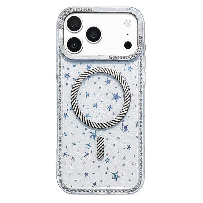 Funda para teléfono con anillo magnético de fibra de carbono y diamantes de imitación con diseño de estrella, For iPhone 17e / 16e, For iPhone 17 Pro Max, For iPhone 17 Pro, For iPhone 17, For iPhone 16 Pro Max, For iPhone 16 Pro, For iPhone 16 Plus   ...