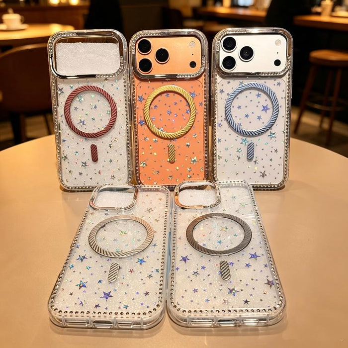 Funda para teléfono con anillo magnético de fibra de carbono y diamantes de imitación con diseño de estrella, For iPhone 12, For iPhone 12 Pro Max, For iPhone 12 Pro, For iPhone 11 Pro Max, For iPhone 11