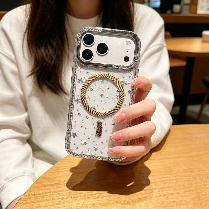 Funda para teléfono con anillo magnético de fibra de carbono y diamantes de imitación con diseño de estrella, For iPhone 12, For iPhone 12 Pro Max, For iPhone 12 Pro, For iPhone 11 Pro Max, For iPhone 11
