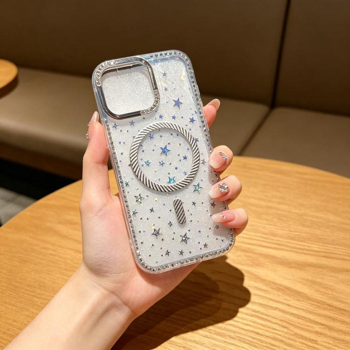 Funda para teléfono con anillo magnético de fibra de carbono y diamantes de imitación con diseño de estrella, For iPhone 12, For iPhone 12 Pro Max, For iPhone 12 Pro, For iPhone 11 Pro Max, For iPhone 11