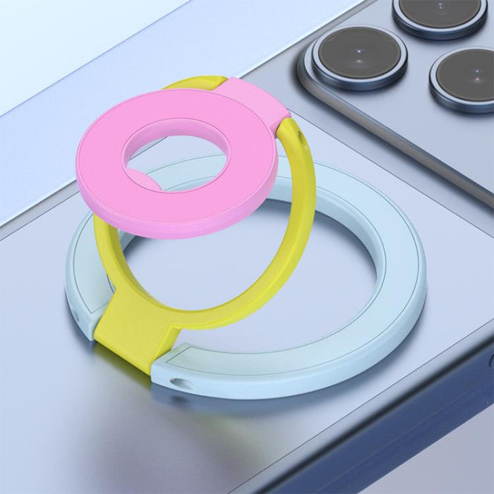 Soporte magnético para teléfono con hebilla de anillo y diseño tricolor de rotación de 360 grados