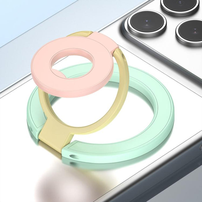 Soporte magnético para teléfono con hebilla de anillo y diseño tricolor de rotación de 360 grados